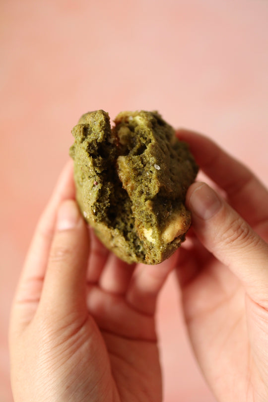 Chewy Salted Matcha Cookies