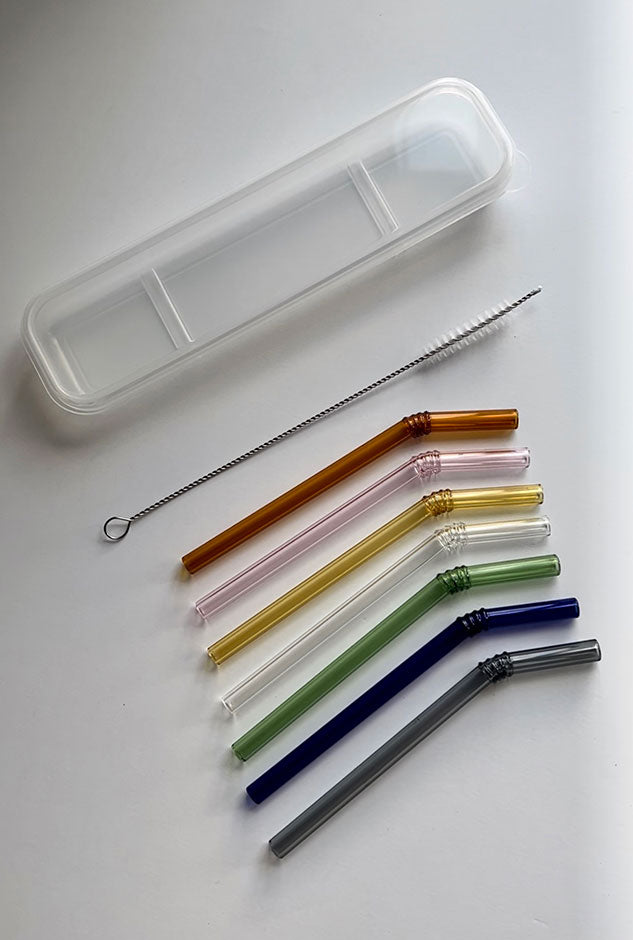 16 Pack Clear Glass Straws Shatter Resistant, 8 Short 8 Long Glass Straws,  7 mm