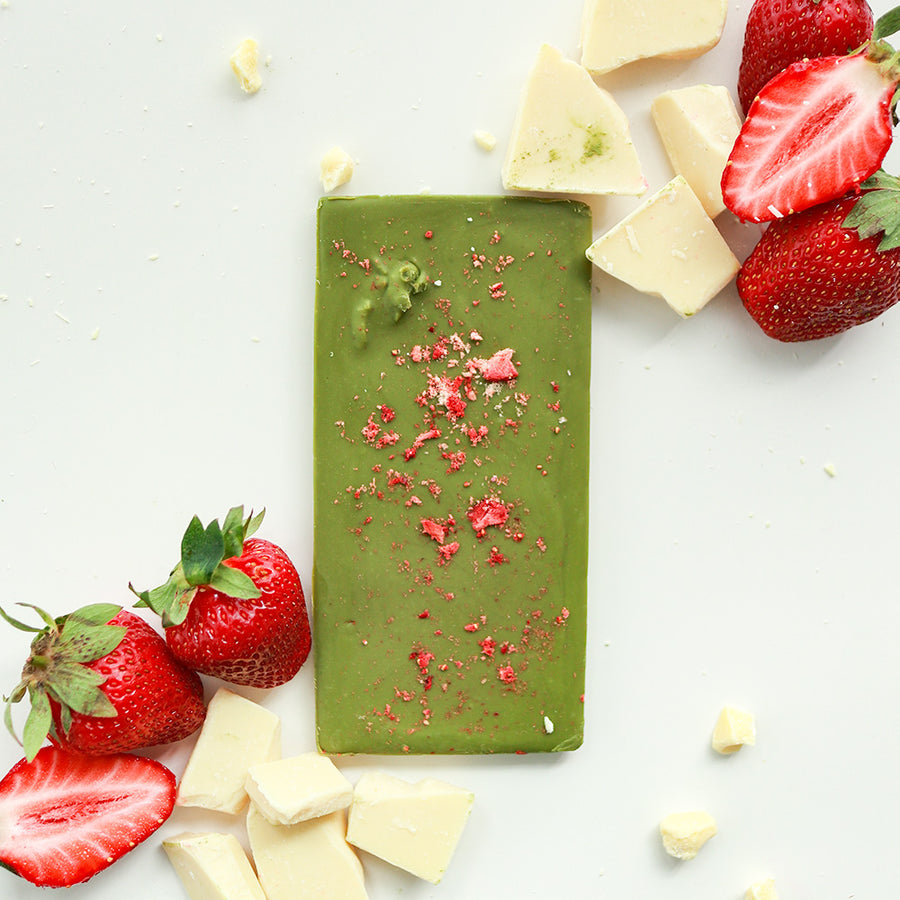 Special Edition: Dairy Free Matcha & Strawberry White Chocolate- 70g - Thea Matcha